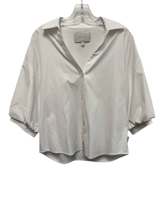 Brochu Walker Size S White Polyester & Cotton Puff 1/2 Sleeve Collar Blouse Top White / S