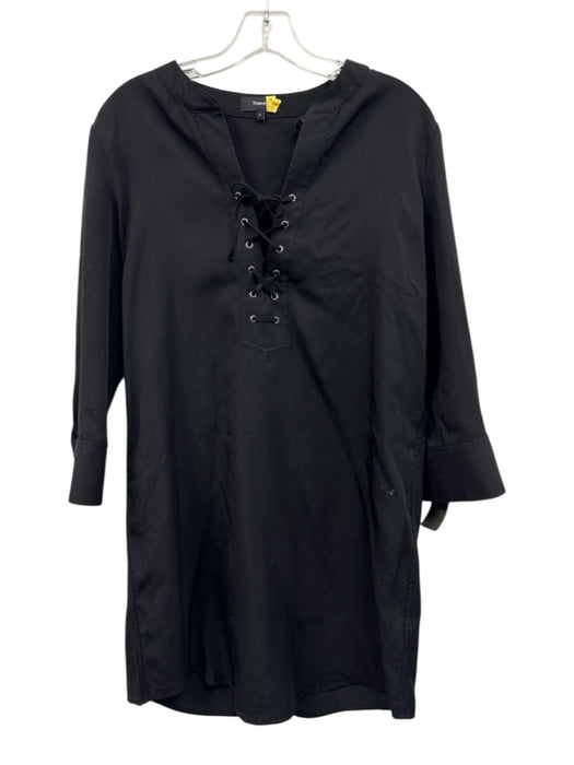 Theory Size s / 4 Black Tencel 3/4 Sleeve Lace Up Grommet Mini Dress Black / s / 4