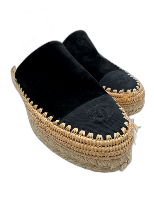 Chanel Shoe Size 39 Black & Beige Suede Espadrille Mule Closed Toe Cap Toe Flats Black & Beige / 39