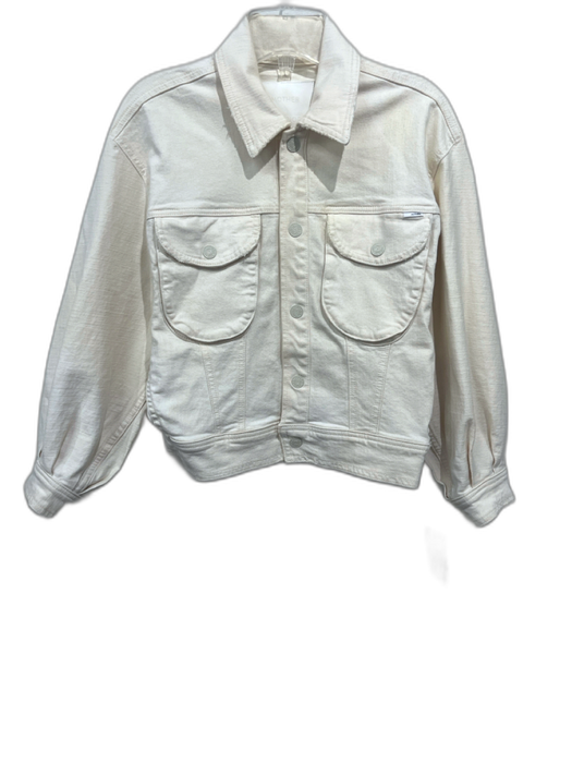 Mother Superior Size XS Cream Cotton Blend Denim Snaps Collared Jacket Cream / XS