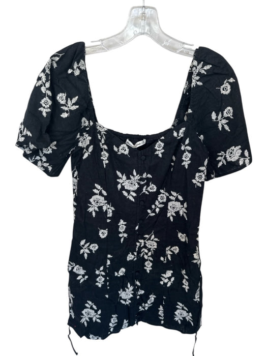 Abercrombie & Fitch Size M Black & White Linen Blend Short Sleeve Buttons Dress Black & White / M