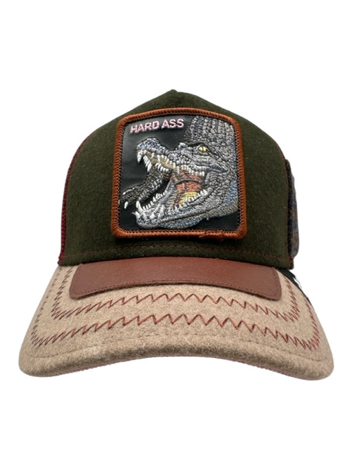 Goorin Bros Like New Tan & Green Print Wool Blend Aligator Trucker Men's Hat