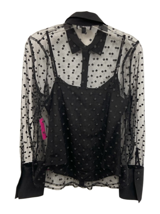 J. Crew Size 4 Black Polyester Mesh Polka Dot Button Up Long Sleeve Top Black / 4