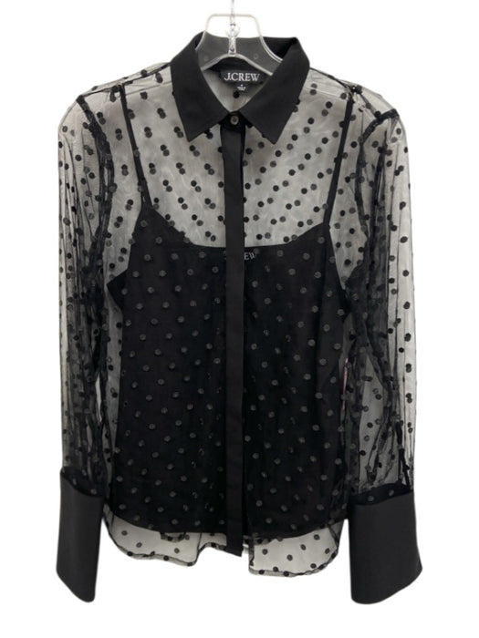 J. Crew Size 4 Black Polyester Mesh Polka Dot Button Up Long Sleeve Top Black / 4