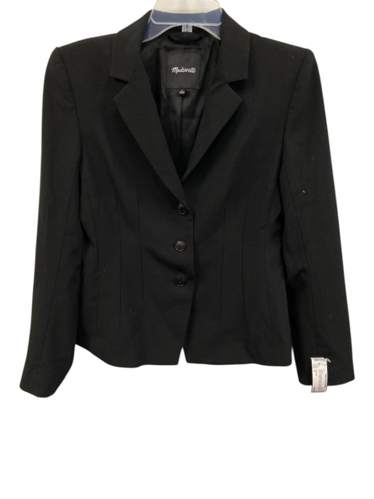 Madewell Size 4 Black Polyester Blend Three Button Blazer Darted Jacket Black / 4