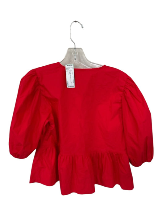 Olivaceous Size S Red Cotton 3/4 Balloon Sleeve Front Tie Top Red / S