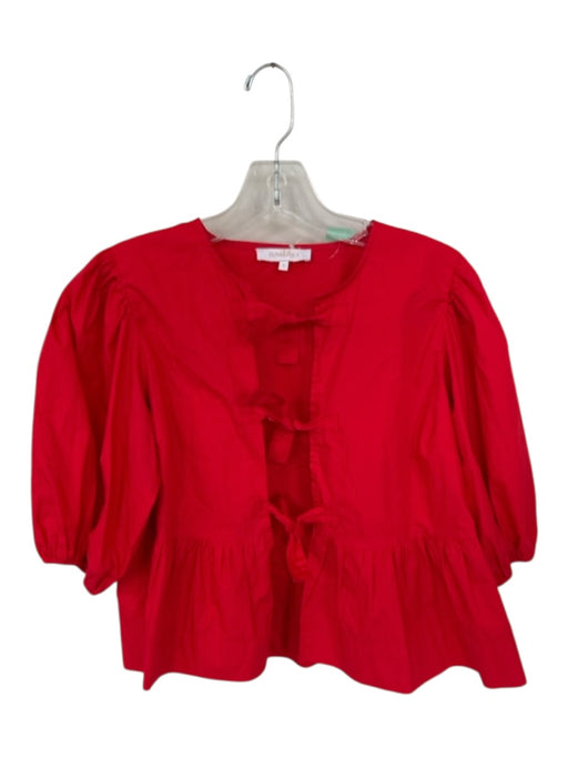 Olivaceous Size S Red Cotton 3/4 Balloon Sleeve Front Tie Top Red / S
