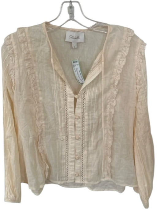 Cleobella Size S Cream Organic Cotton Long Sleeve Lace Detail Buttons Top Cream / S