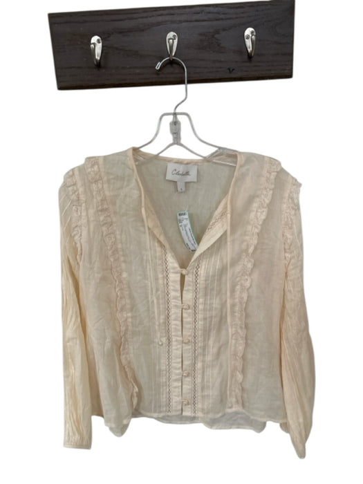 Cleobella Size S Cream Organic Cotton Long Sleeve Lace Detail Buttons Top Cream / S