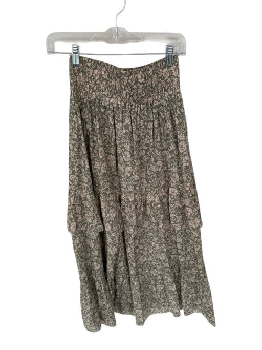 Sundays Size S Green & Tan Cotton Waist Band Flowers Maxi Skirt Green & Tan / S
