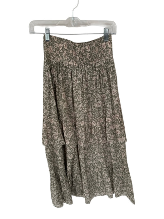 Sundays Size S Green & Tan Cotton Waist Band Flowers Maxi Skirt Green & Tan / S