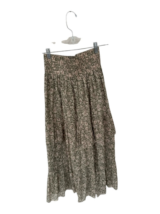 Sundays Size S Green & Tan Cotton Waist Band Flowers Maxi Skirt Green & Tan / S