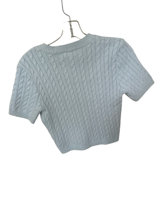 ASTR Size S Baby Blue Cotton Short Sleeve Cable Knit Crew Neck Sweater Baby Blue / S