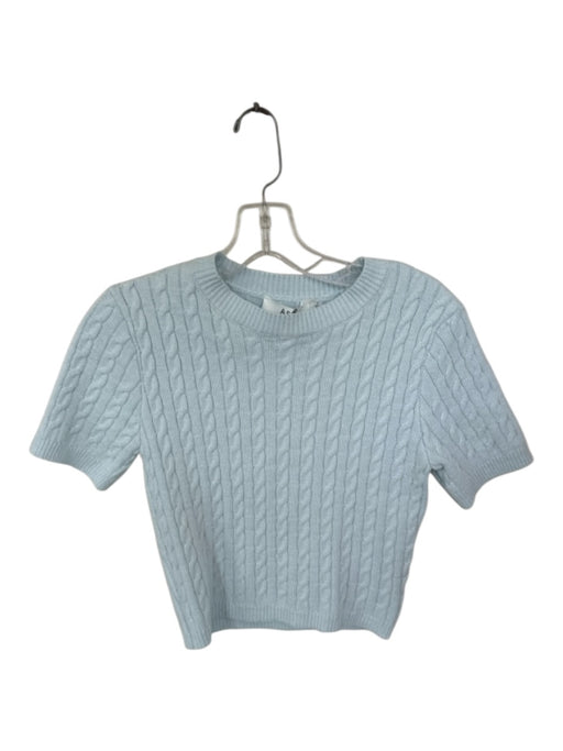 ASTR Size S Baby Blue Cotton Short Sleeve Cable Knit Crew Neck Sweater Baby Blue / S