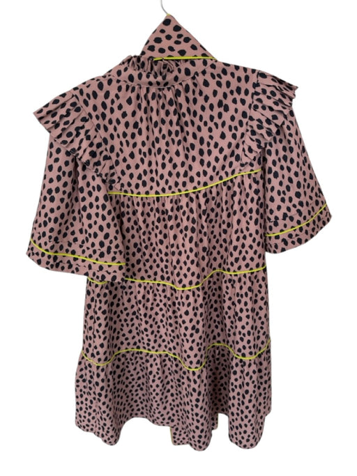 Crosby Size Est S Tan & black Polyester Short Sleeve Animal Print Ruffles Dress Tan & black / Est S