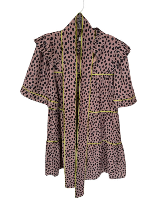 Crosby Size Est S Tan & black Polyester Short Sleeve Animal Print Ruffles Dress Tan & black / Est S