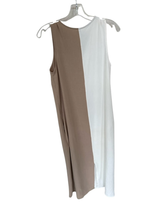 Size S Tan & White Polyester Sleeveless Color Block Maxi Dress Tan & White / S