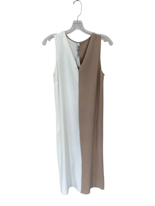 Size S Tan & White Polyester Sleeveless Color Block Maxi Dress Tan & White / S