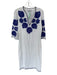 Antik Batik Size XS White & Navy Cotton Long Sleeve Embroidered Flowers Dress White & Navy / XS
