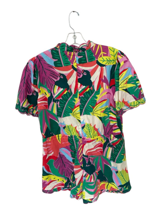Karlie Size S Multi Cotton Short Sleeve Tropical Print Drawstring Waist Romper Multi / S