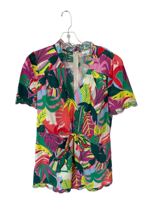 Karlie Size S Multi Cotton Short Sleeve Tropical Print Drawstring Waist Romper Multi / S