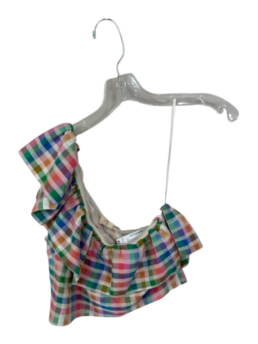 Sezane Size 38 Multi Viscose Blend One Shoulder Checkered Side Zip Cropped Top Multi / 38