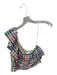 Sezane Size 38 Multi Viscose Blend One Shoulder Checkered Side Zip Cropped Top Multi / 38
