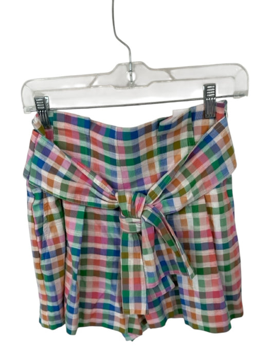 Sezane Size 38 Multi Viscose Blend High Waist Checkered Front Tie Shorts Multi / 38