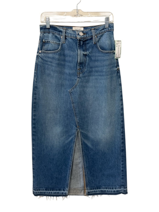 Frame Size 26 Medium Wash Cotton Blend Denim Raw Hem Front Slit Midi Skirt Medium Wash / 26