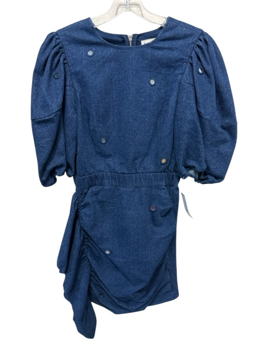 Rhode Size 2 Dark Wash Cotton Short Balloon Sleeve Back Zip Knee Length Dress Dark Wash / 2