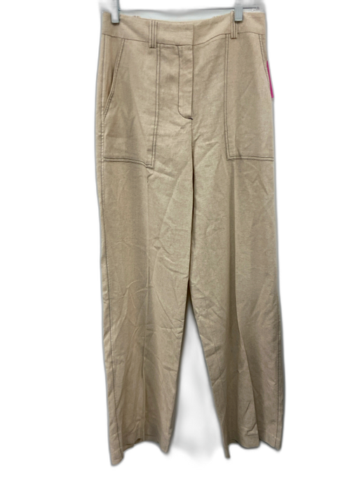 Zara Size S Beige Linen & Viscose High Rise Wide Leg contrast stitch Pants Beige / S
