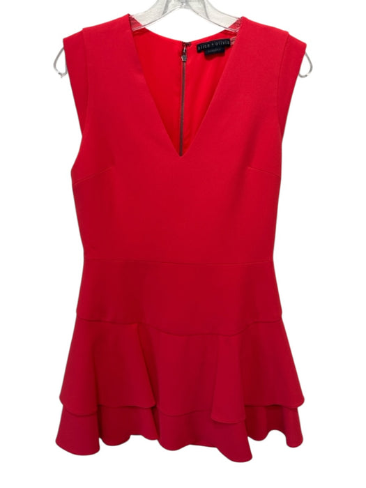 Alice + Olivia Classics Size 8 Red Polyester Cap Sleeve V Neck Back Zip Dress Red / 8
