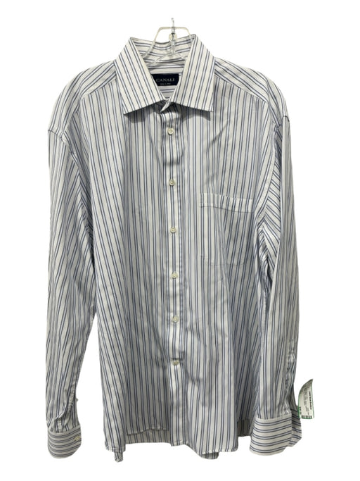 Canali Size 16.5 Blue & White Cotton Stripe Button Up Men's Long Sleeve Shirt 16.5