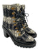 Tory Burch Shoe Size 8.5 Black & Cream Leather Trim Lace Up Boucle Logo Boots Black & Cream / 8.5