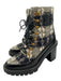 Tory Burch Shoe Size 8.5 Black & Cream Leather Trim Lace Up Boucle Logo Boots Black & Cream / 8.5