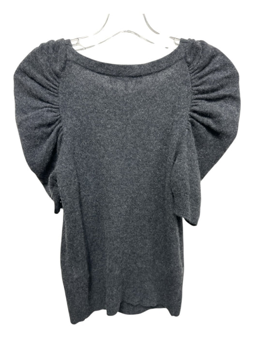 Frame Size XS Charcoal Gray Cashmere Knit Short Puff Sleeve Square Neck Sweater Charcoal Gray / XS