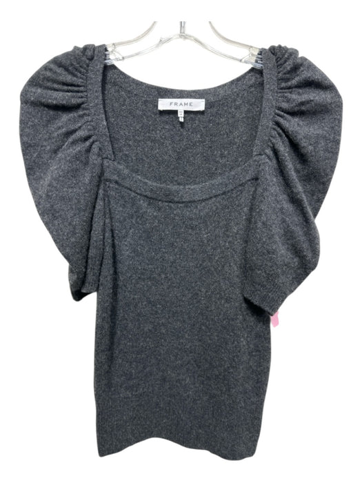 Frame Size XS Charcoal Gray Cashmere Knit Short Puff Sleeve Square Neck Sweater Charcoal Gray / XS