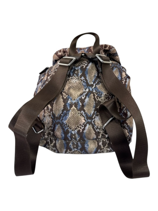 Tumi Brown & Blue Nylon Drawstring Flap Top Snakeskin Print Backpack Bag Brown & Blue