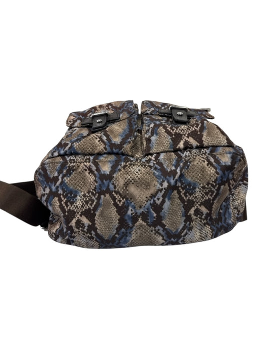 Tumi Brown & Blue Nylon Drawstring Flap Top Snakeskin Print Backpack Bag Brown & Blue