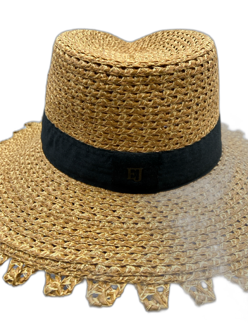 Eric Javits Beige Straw Blend Woven Sun Hat Fedora Hat Beige / One Size