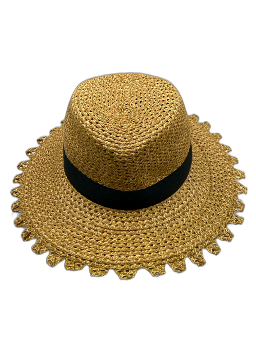 Eric Javits Beige Straw Blend Woven Sun Hat Fedora Hat Beige / One Size