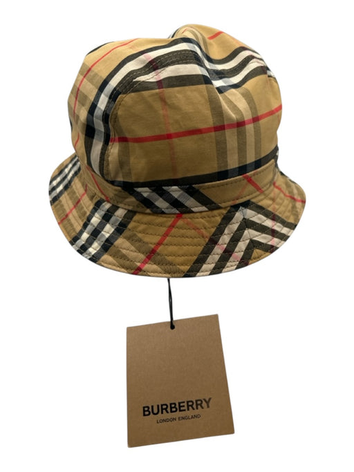 Burberry Tan, Black & Red Cotton Stitch Detail Novacheck Bucket Hat Hat Tan, Black & Red / S/P