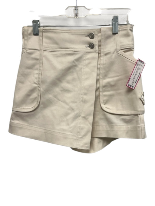 Derek Lam 10 Crosby Cream Cotton Blend Button Close Side Pockets Wrap Mini Skort Cream