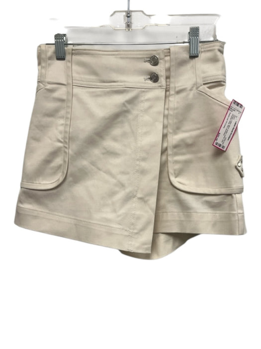 Derek Lam 10 Crosby Cream Cotton Blend Button Close Side Pockets Wrap Mini Skort Cream