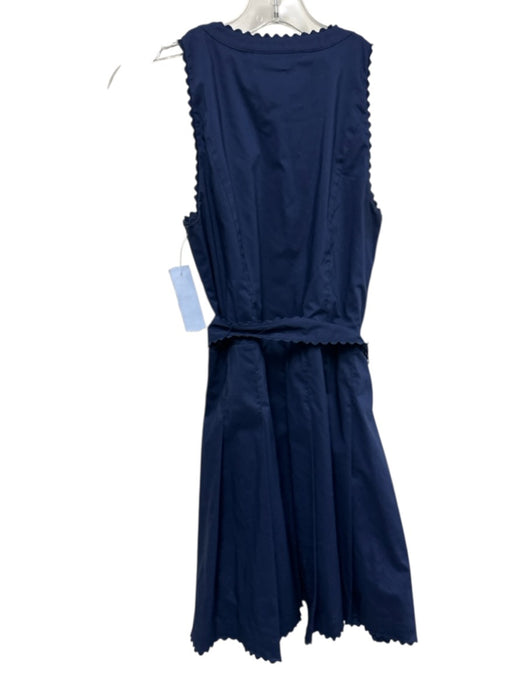 Cartolina Size XS Navy Blue Polyester Blend scallop trim Button Down Sash Romper Navy Blue / XS