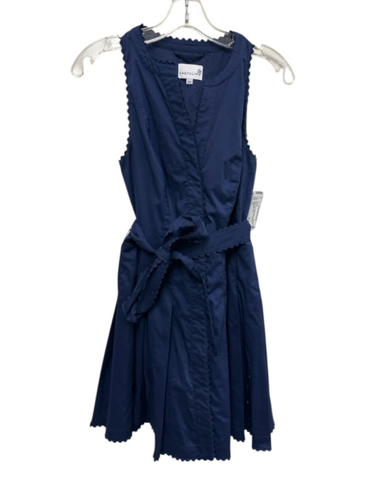 Cartolina Size XS Navy Blue Polyester Blend scallop trim Button Down Sash Romper Navy Blue / XS