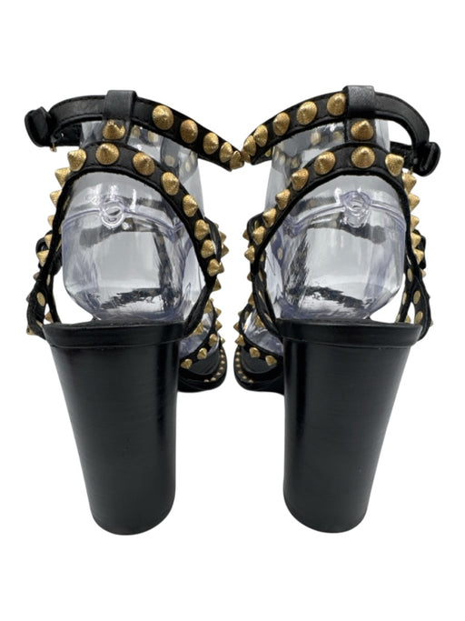 Ash Shoe Size 39 Black Leather Gold Tone Studs cage Stacked Heel Sandals Black / 39