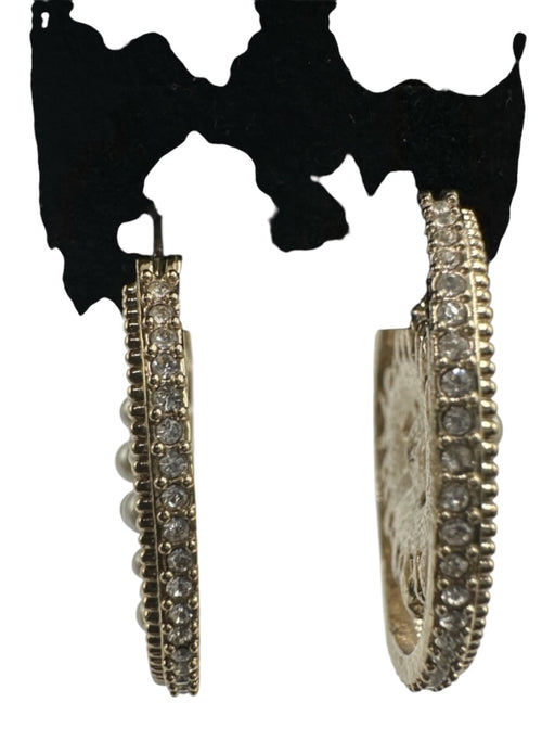 Marchesa Gold & White Gold Plated brass Filigree Eye Faux Pearl Hoop Earrings Gold & White