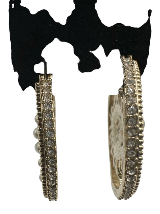 Marchesa Gold & White Gold Plated brass Filigree Eye Faux Pearl Hoop Earrings Gold & White