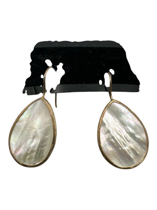 Gold & Iridescent Gold Tone Metal Mother of Pearl Drop Earrings Gold & Iridescent
